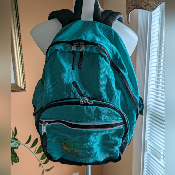 Vintage L L.Bean Backpack Kids Turtle Logo 90s  Retro Nature Travel - Picture 1 of 8